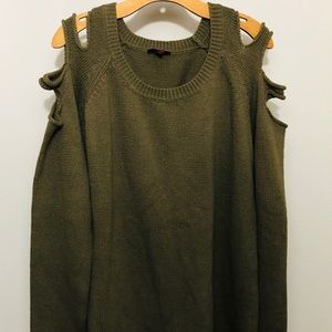 Guess Dark Green Open Cut Shoulders Sweater